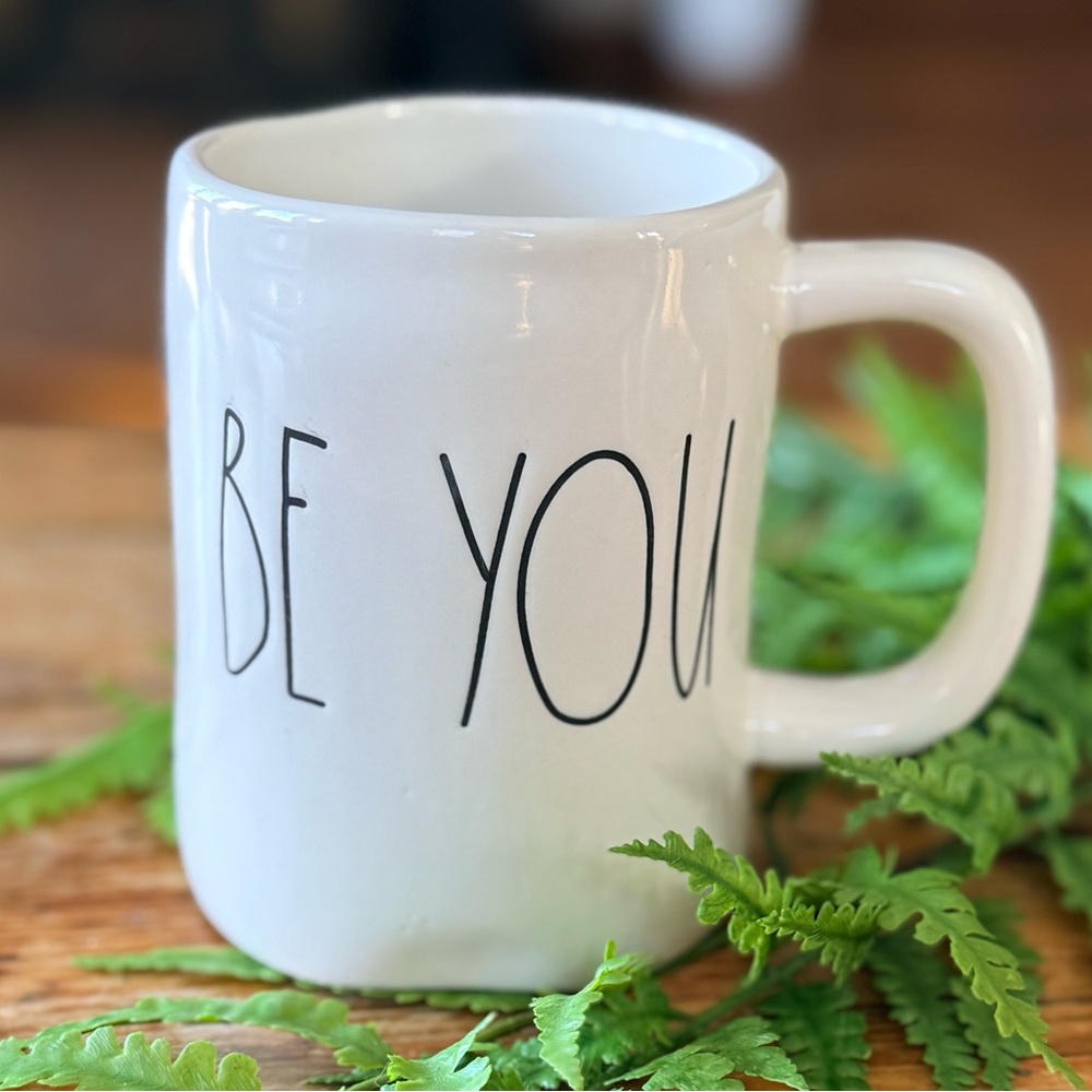 Rae Dunn White Mug with 'Be You' Text